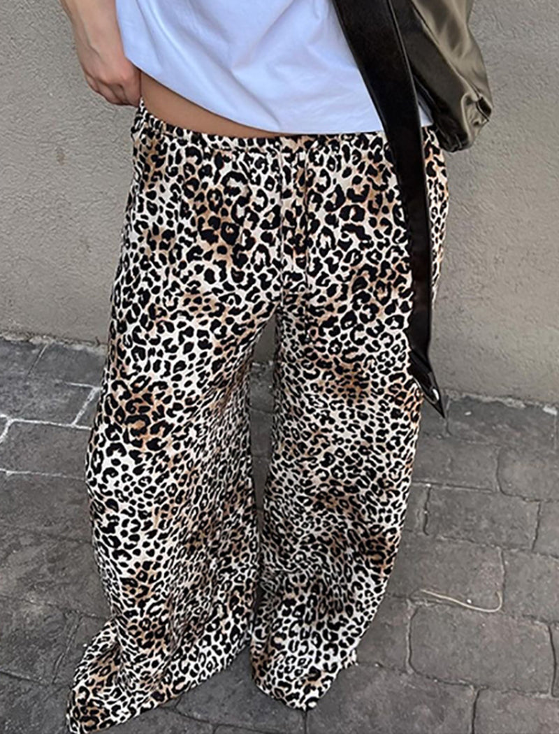 Wide-Leg Leopard Print Trousers