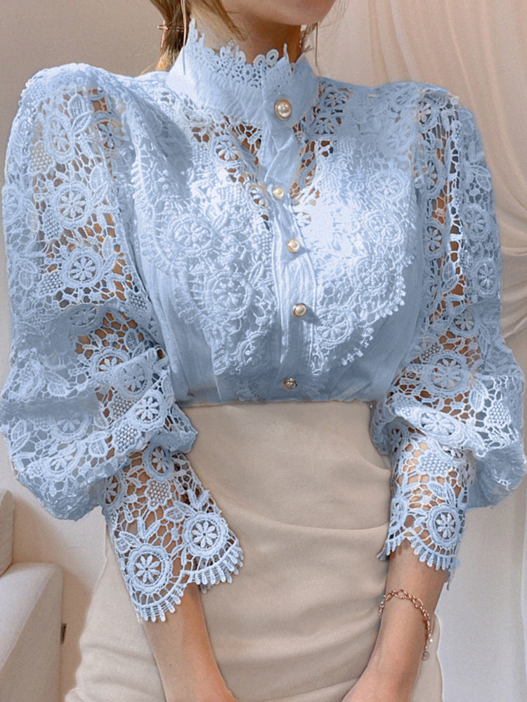 Lace Puff-Sleeve Blouse