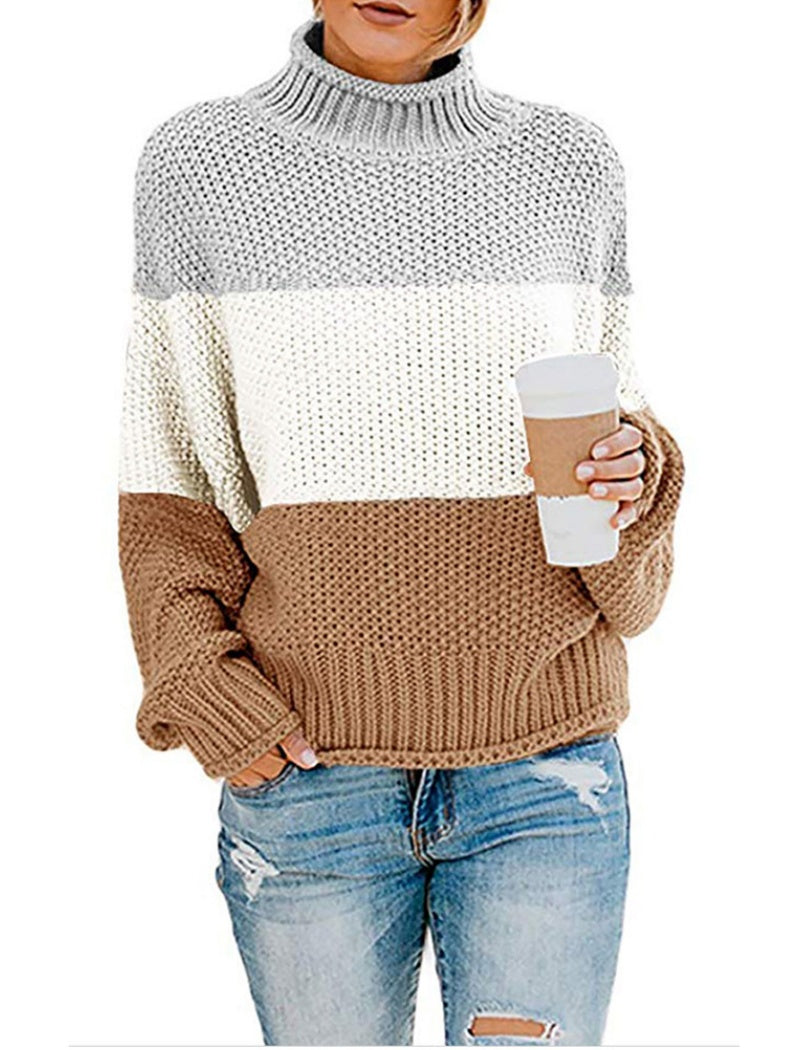 Colorblock Knit Turtleneck Sweater