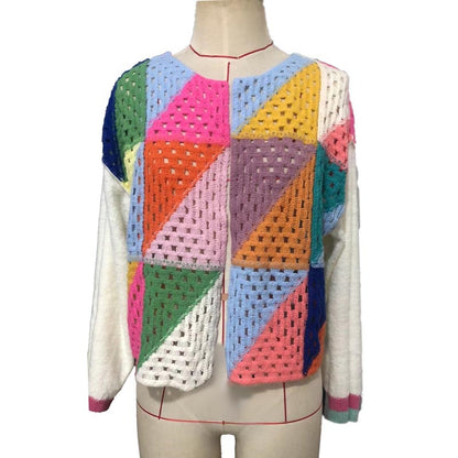 Colorful Patchwork Knit Sweater