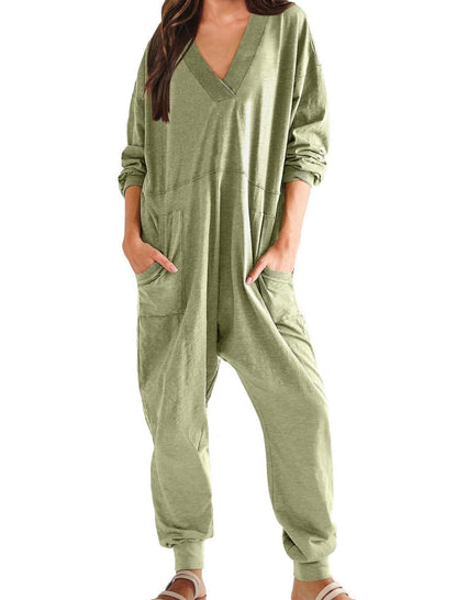 V-Neck Pockets Jumpsuit