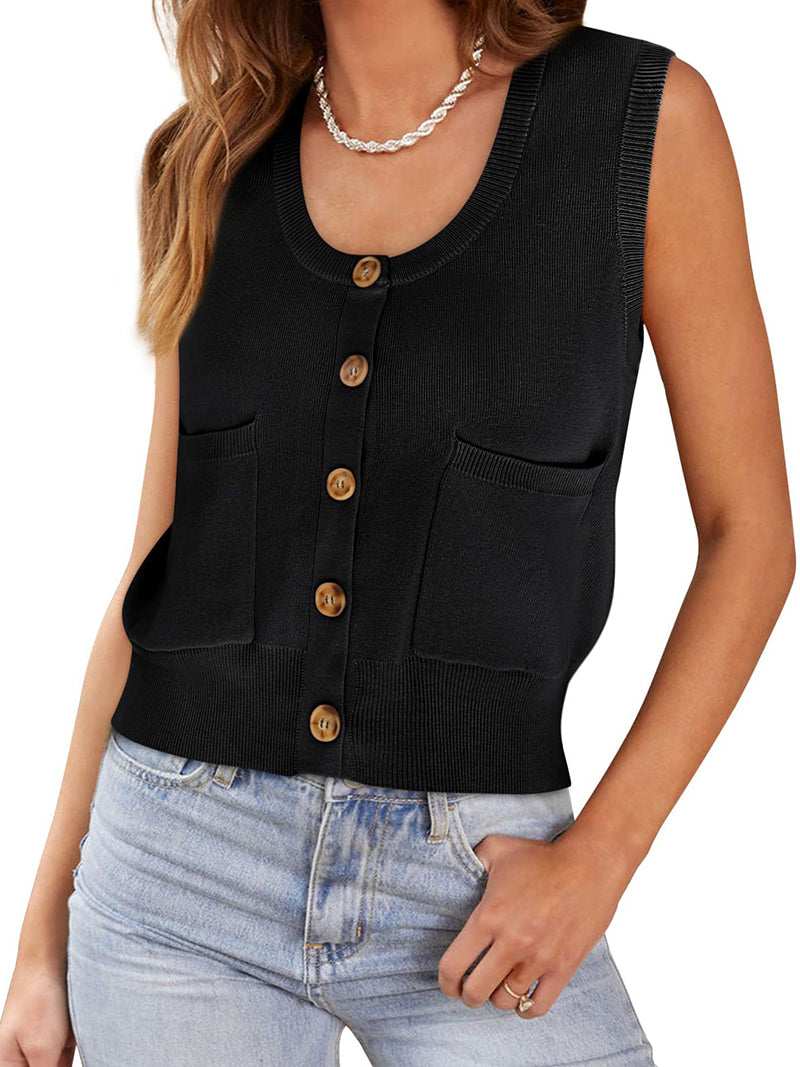 Buttoned Sleeveless Knit Vest