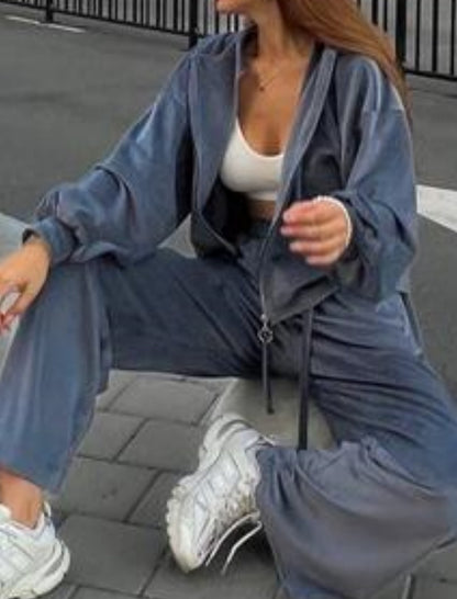 Hooded Belted Lounge Set with Wide Pants