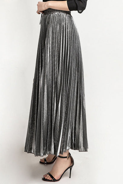 Metallic Pleated Maxi Skirt