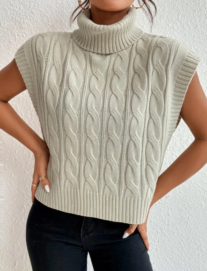 Solid Color High Neck Loose Knit Vest