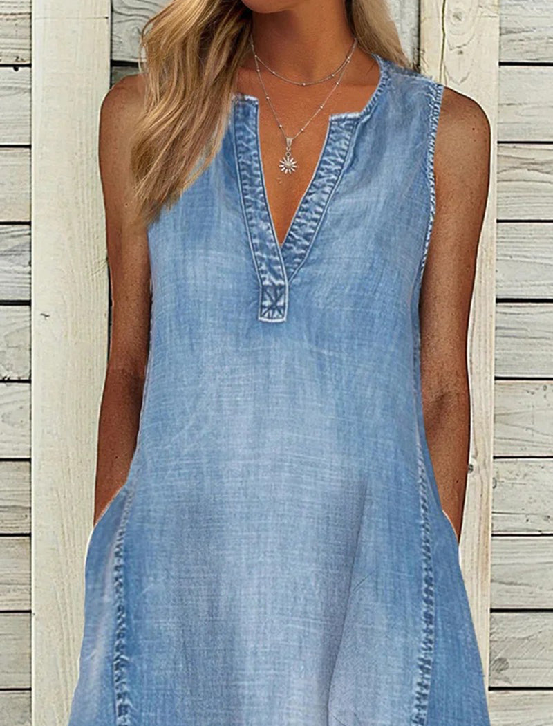 Solid Sleeveless V-Neck Loose Casual Dress