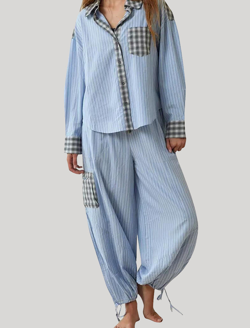 Plaid Shirt and Pants Pajama Set