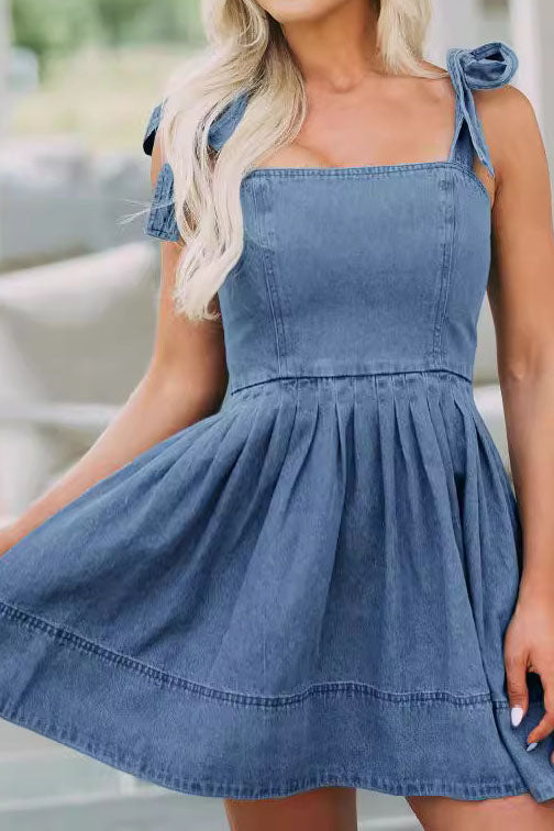 Square Neck Denim Mini Dress