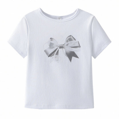 Bow Embellished Graphic Tee
