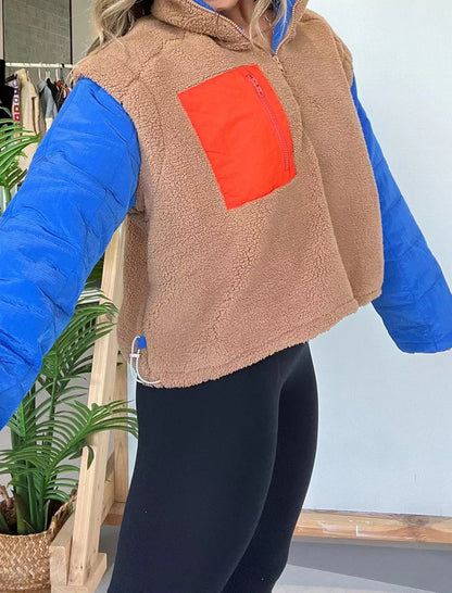 Color Block Fleece Pullover with Pocket