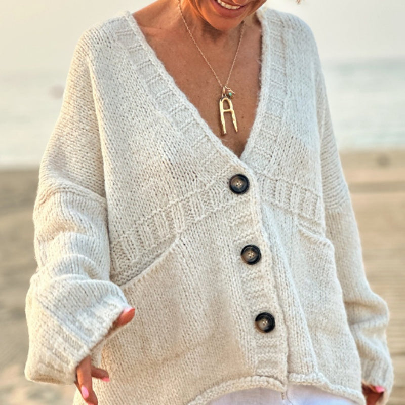 Button-Up Knit Cardigan with Front Pockets