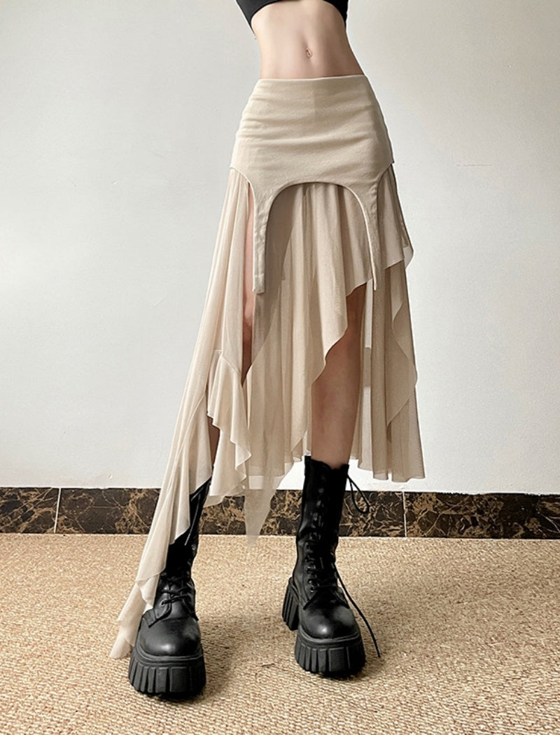 High-Waist Layered Sheer Skirt