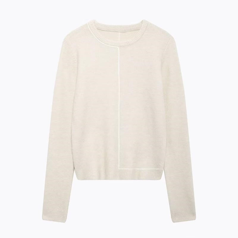 Colorblock Trim Round Neck Knit Sweater