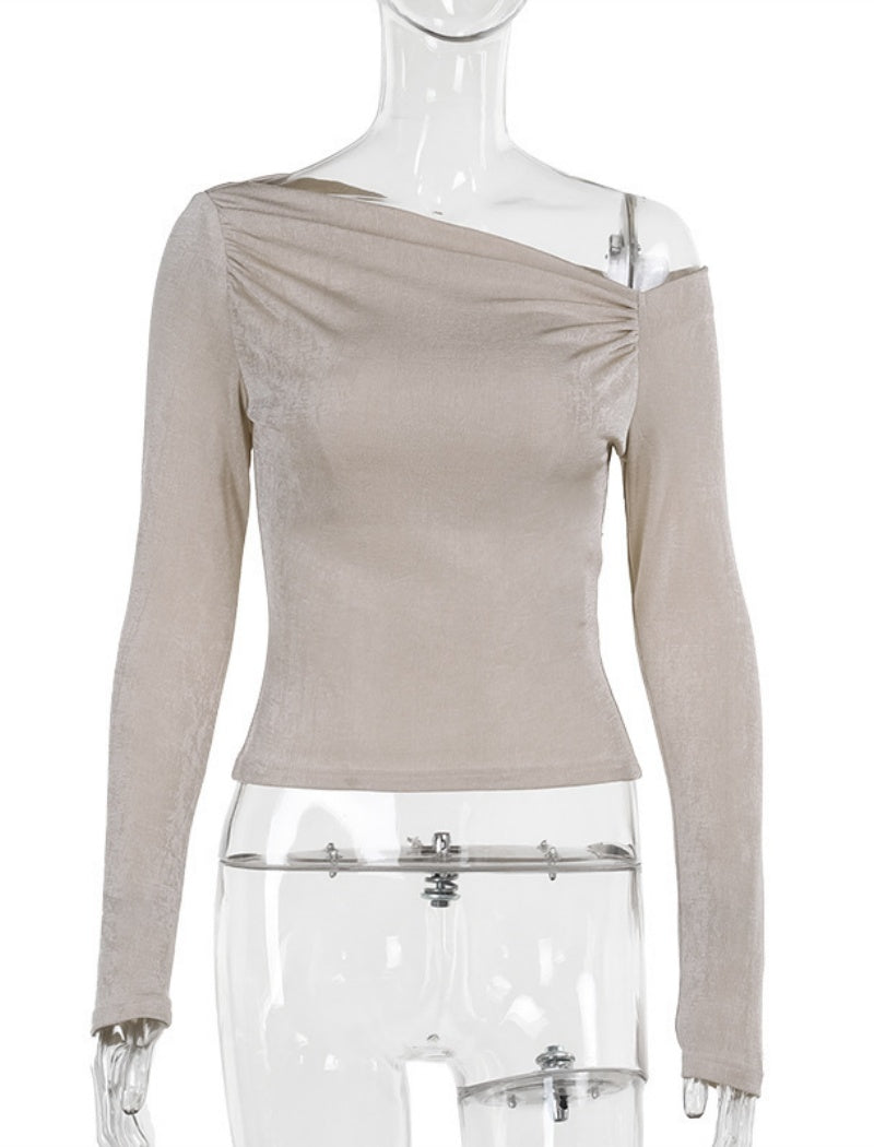 Ruched Off-Shoulder Long Sleeve Top
