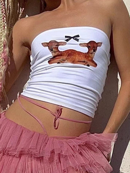 Graphic Print Tube Crop Top