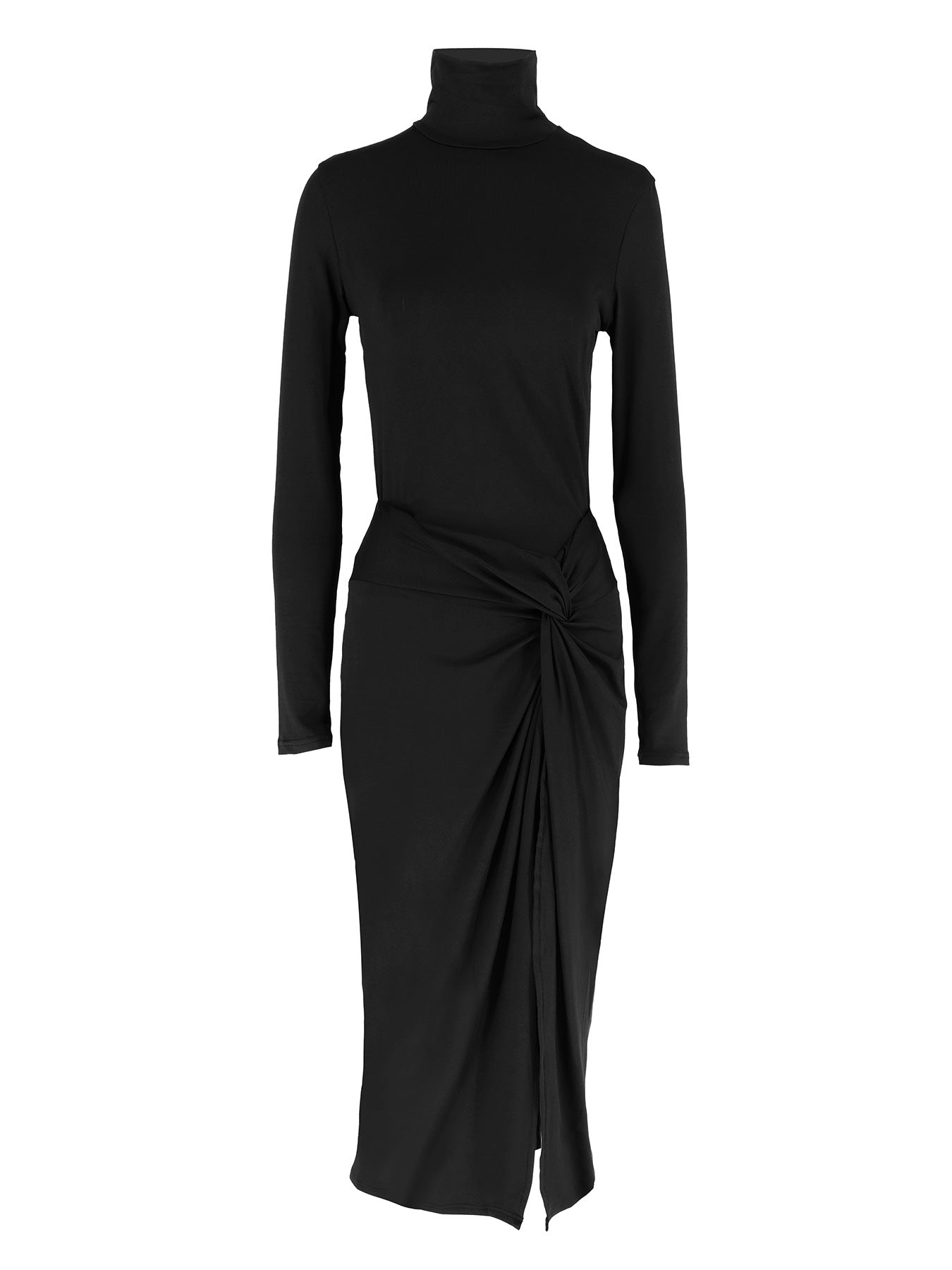 Ruched Long-Sleeve Split-Hem Maxi Dress