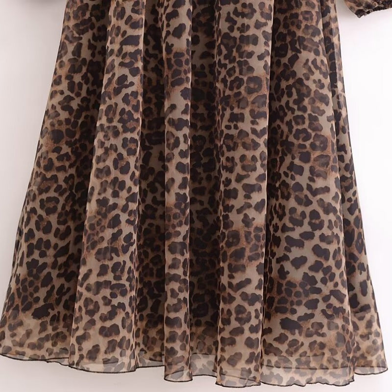 Animal Print Long Sleeve Puff Dress