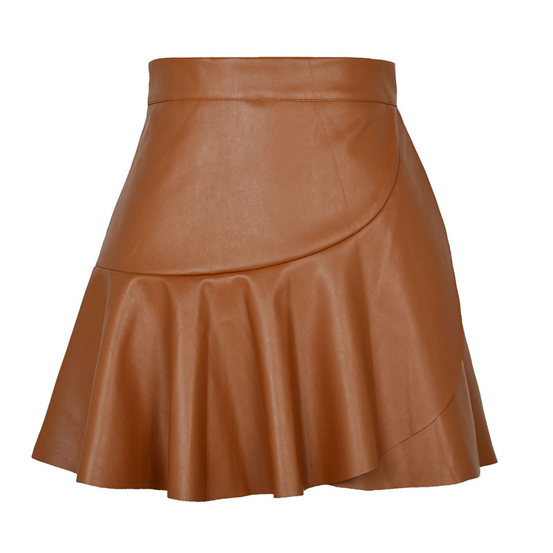 Faux Leather Asymmetrical Flared Skirt