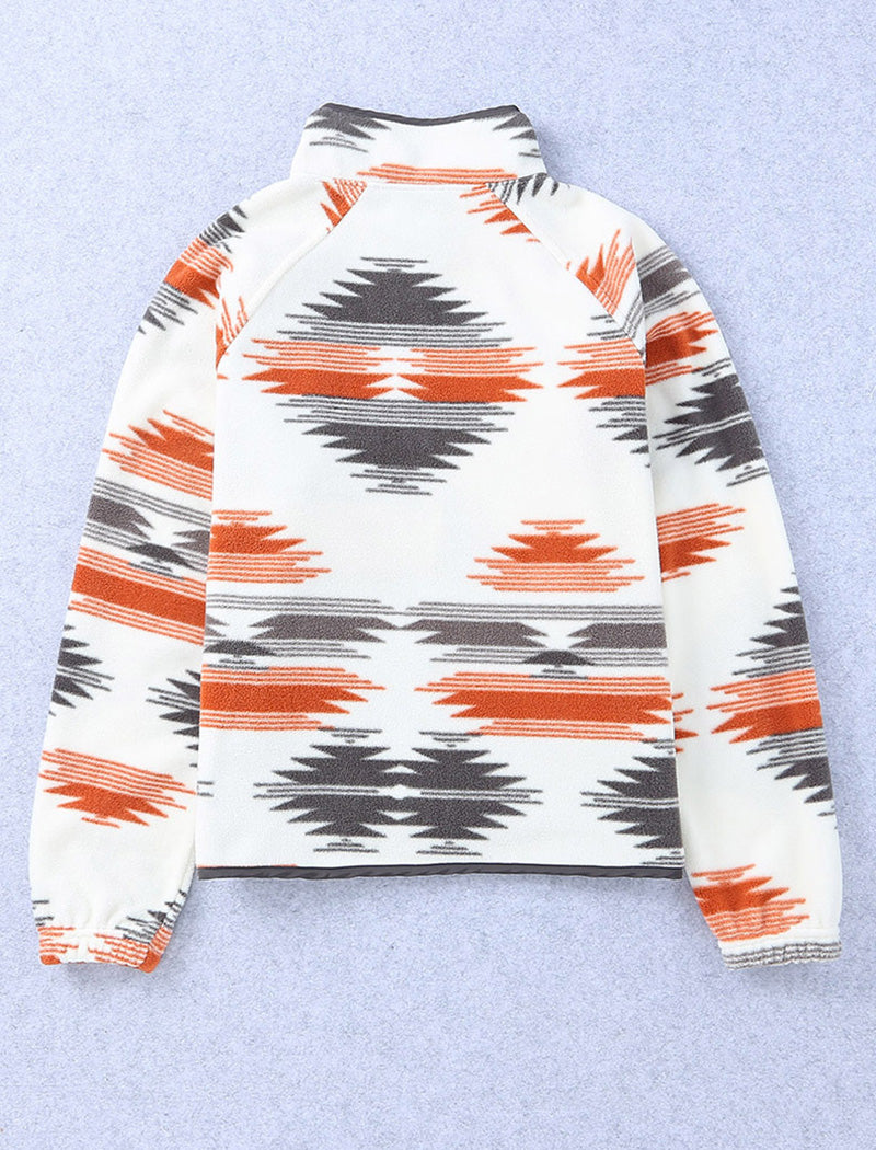 Aztec Print Button-Up Fleece Jacket