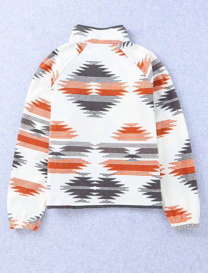 Aztec Print Button-Up Fleece Jacket