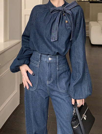 Wide-Leg High-Waist Denim Pants