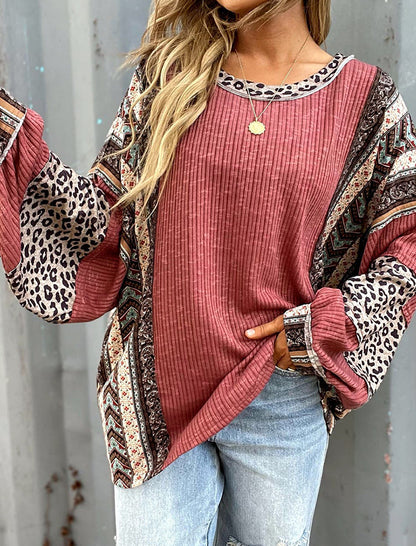 Leopard Patchwork Sleeve Top