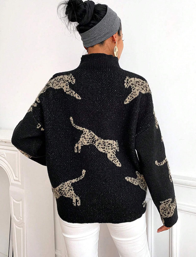 Leopard Pattern Knit Sweater