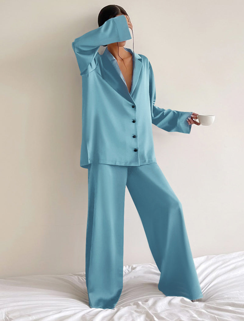 Button-Down Top and Wide-Leg Pants Set