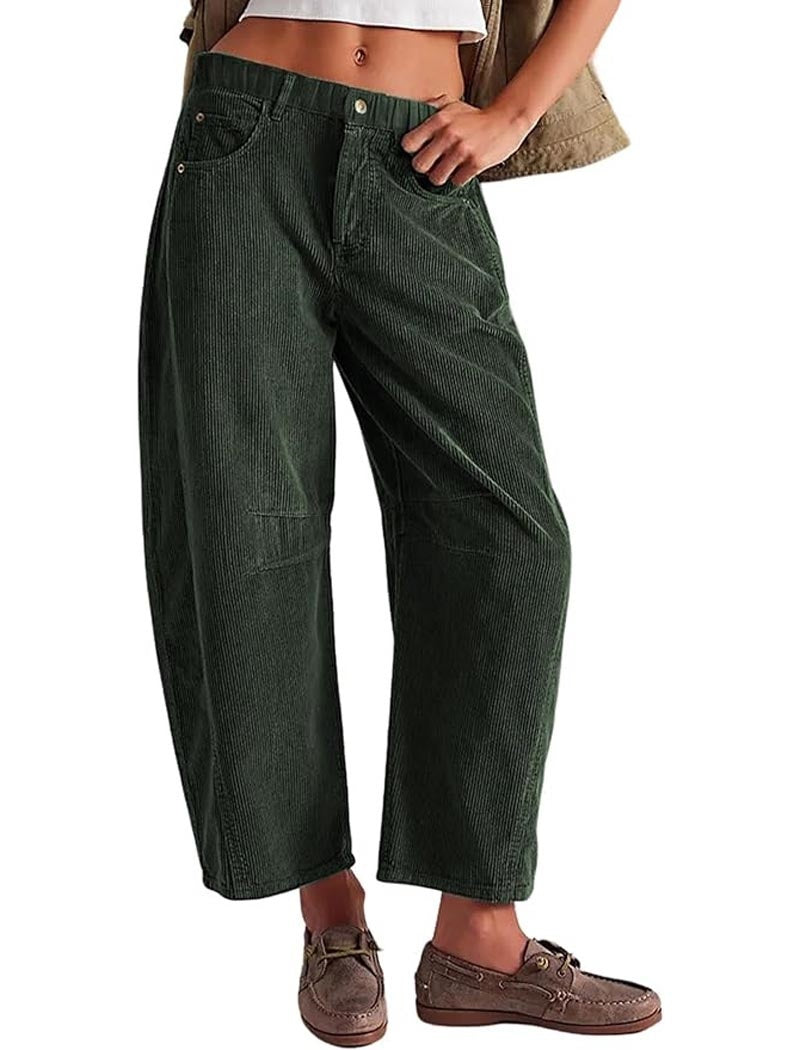 Wide-Leg Cropped Corduroy Pants