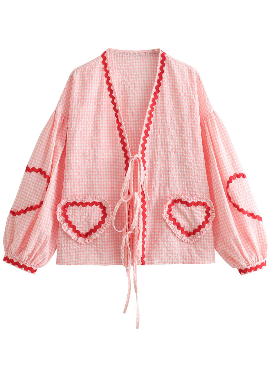 Gingham Heart Pocket Cardigan