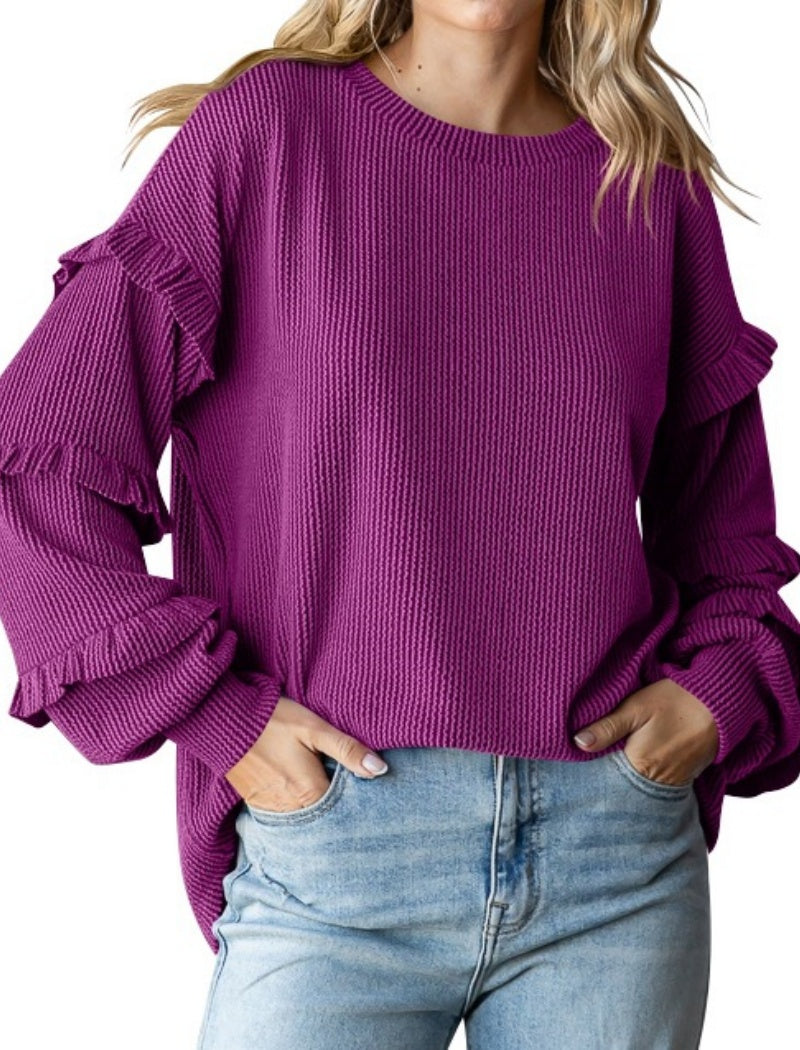 Ruffled Sleeve Knit Top