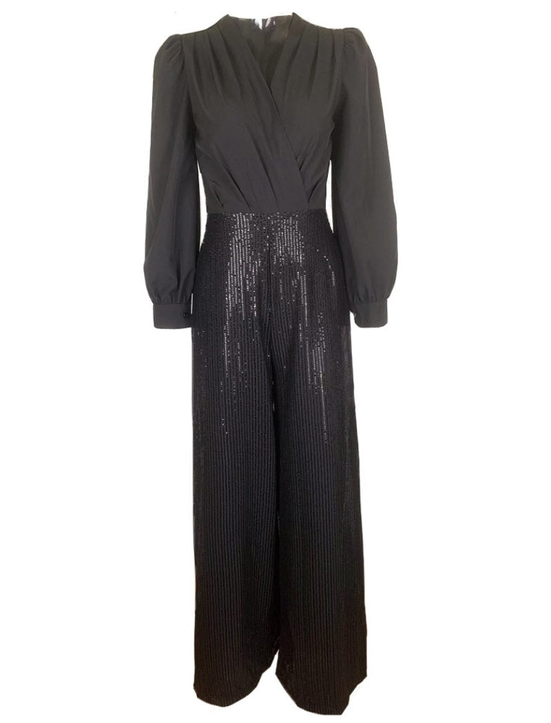 Sequin Embellished Wide-Leg Jumpsuit