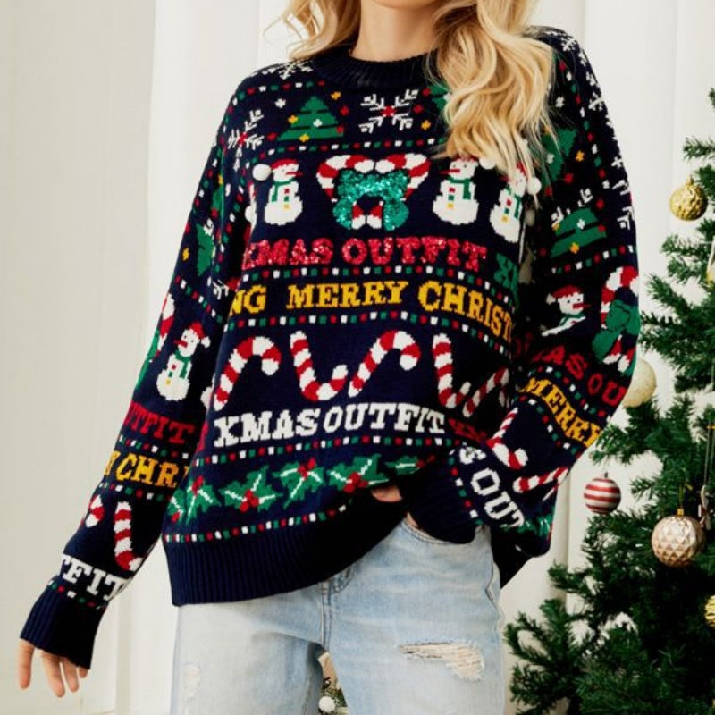 Christmas Print Oversized Holiday Sweater