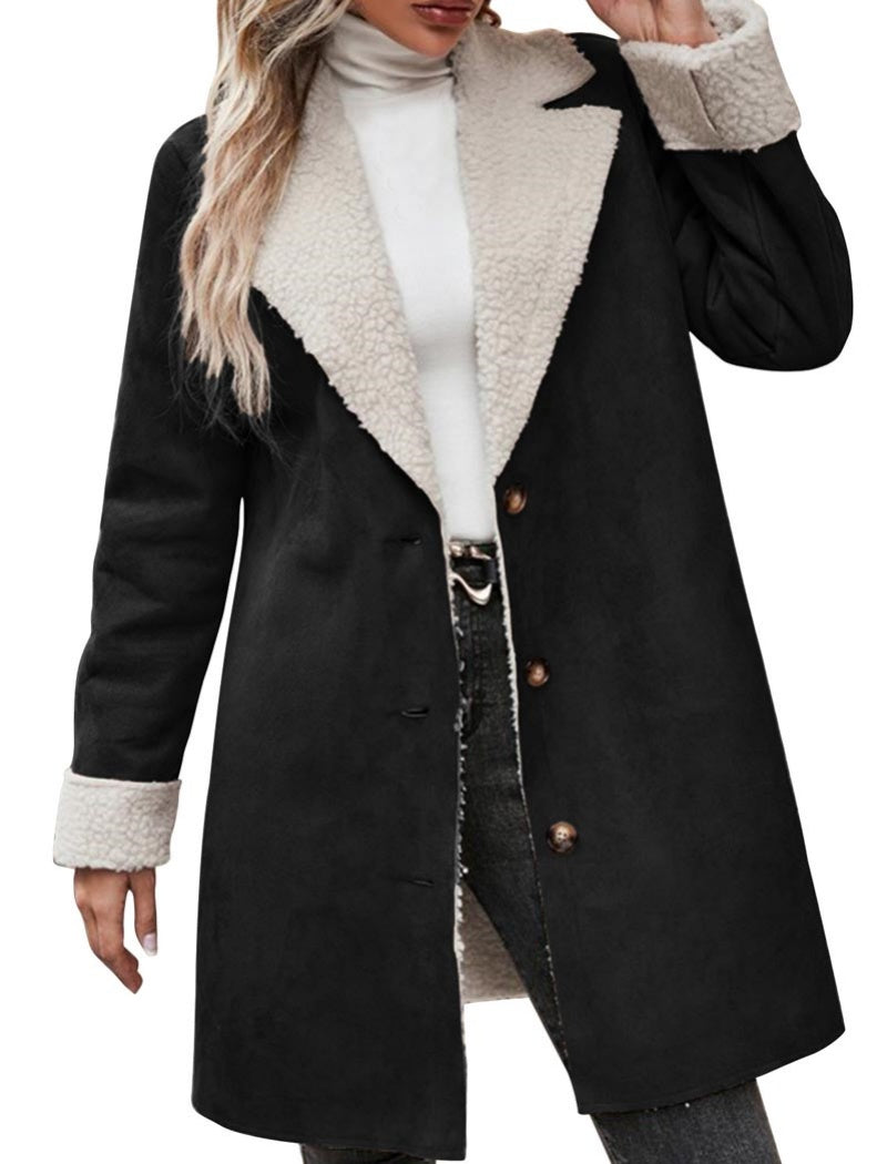 Shearling Trim Button-Down Coat