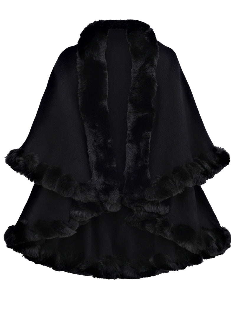 Faux Fur Trimmed Shawl Cape