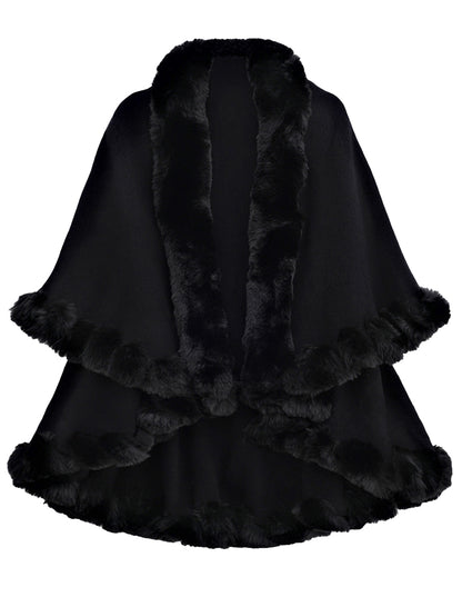 Faux Fur Trimmed Shawl Cape