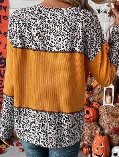 Leopard Patchwork Waffle Knit Sweater