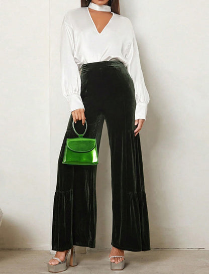 Velvet Tiered Wide-Leg Pants