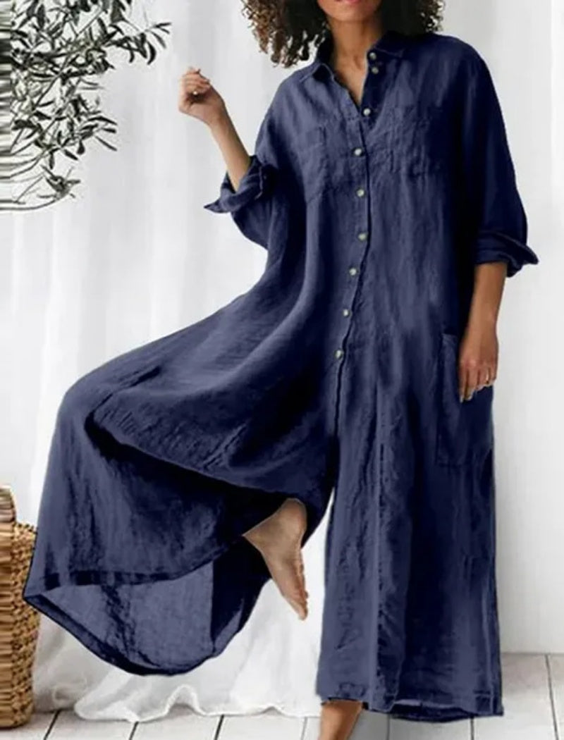 Button-Front Maxi Shirt Dress