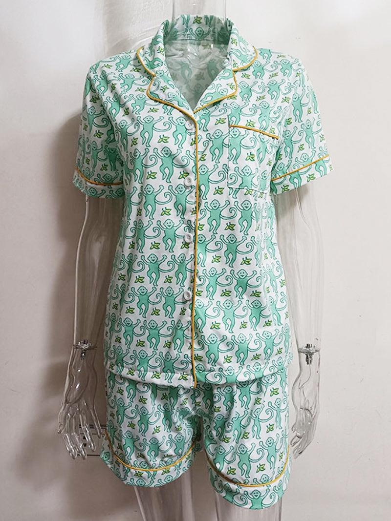 Monkey Print Shirt and Shorts Set