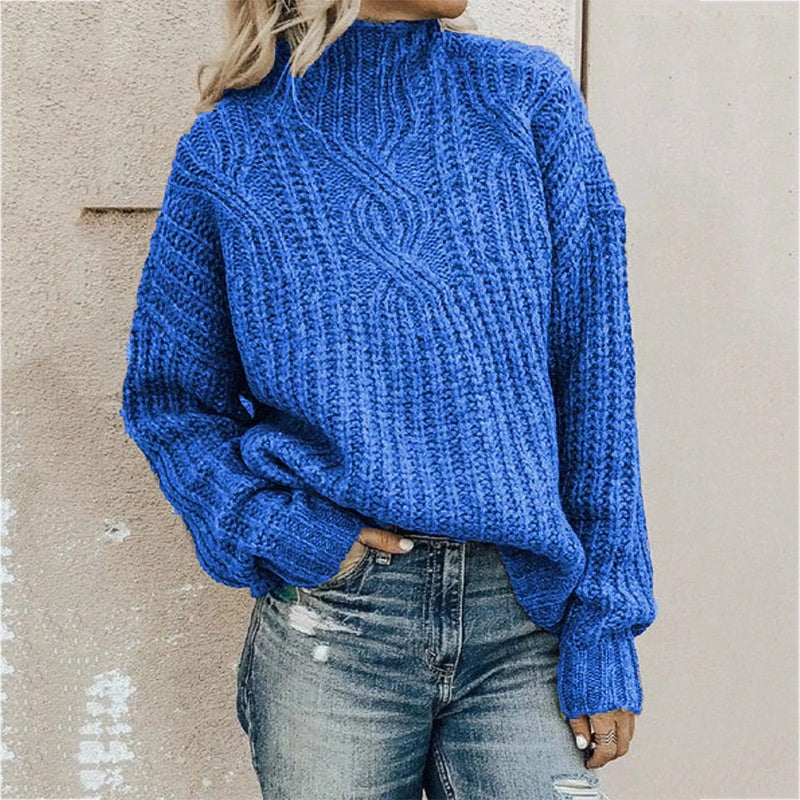 Cable Knit High-Neck Sweater