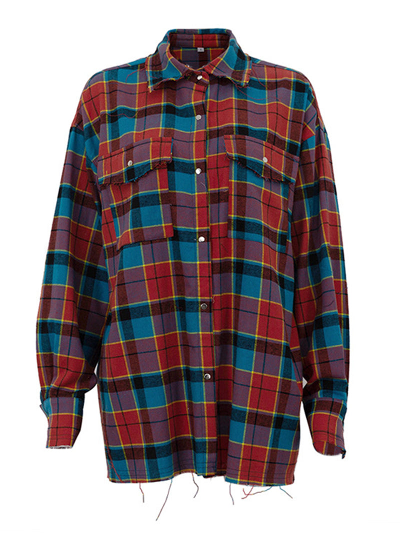 Oversized Plaid Button-Up Shirt