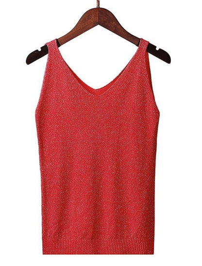 Sleeveless V-Neck Knit Tank Top