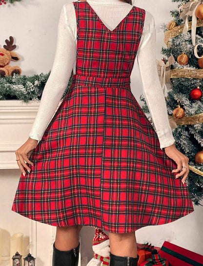 Plaid Sleeveless V-Neck Dress