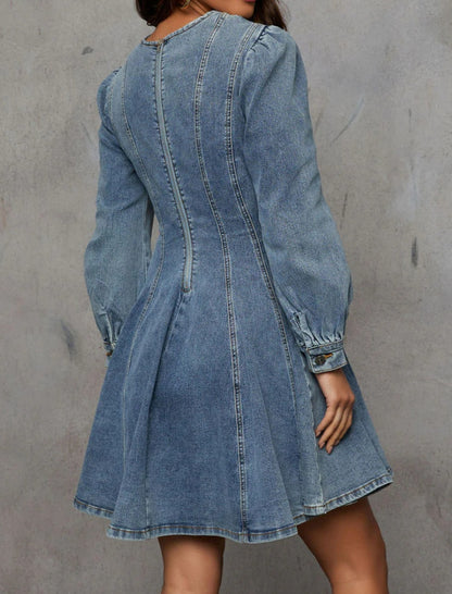 Puff Sleeve Denim Mini Dress