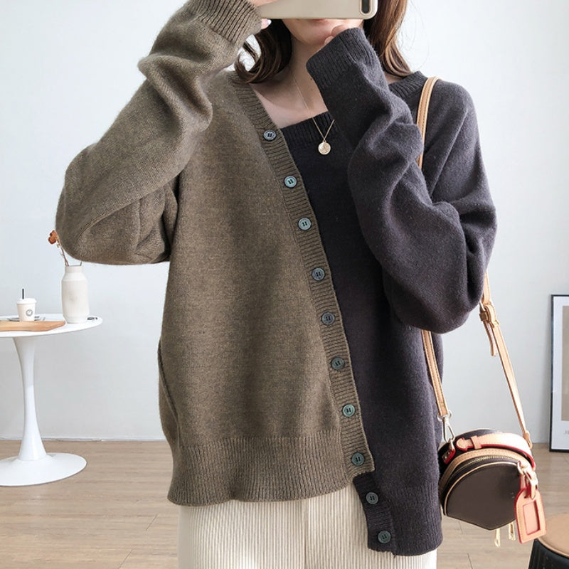 Color-block Asymmetrical Knit Pullover