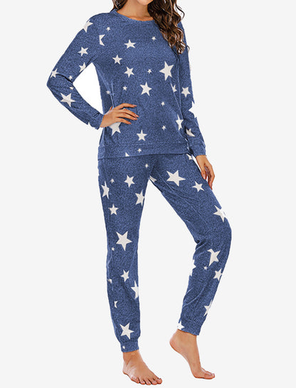 Star Print Long-Sleeve Top and Pants Pajama Set