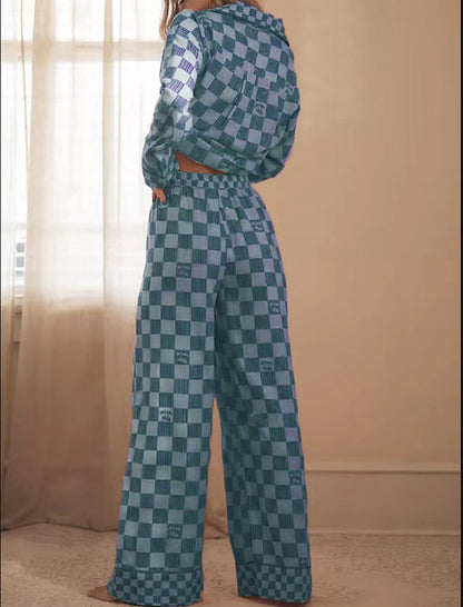 Plaid Collar Shirt and Pants Set