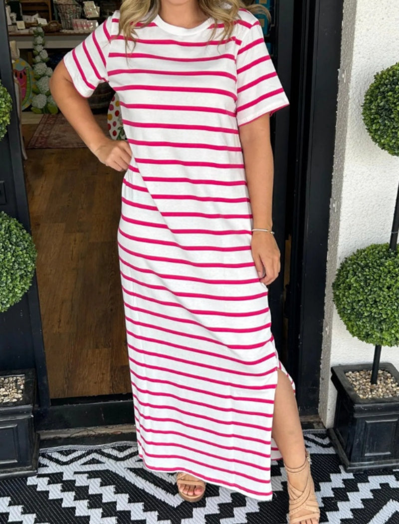 Striped Maxi Dress with Short Sleeves