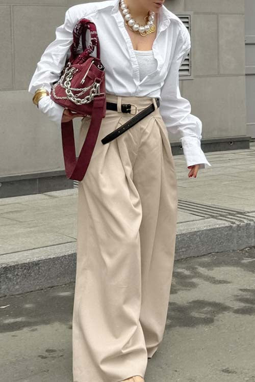 Wide-Leg Pleated Pants